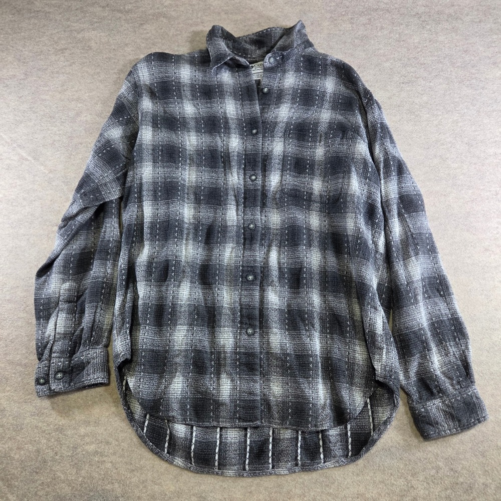 Columbia Sportswear Womens M Black White Plaid Flannel Button Up Shirt AL7398
